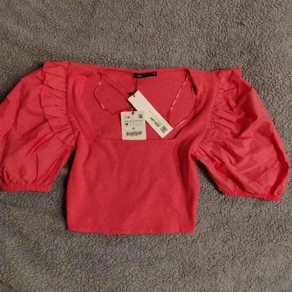 🆕 Zara Puff Sleeve Square Neck Top sz M - Picture 4 of 6